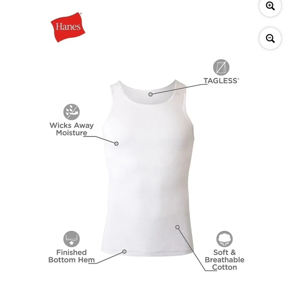 Hanes Tank Top Undershirt, Moisture-Wicking, Cotton Ribbed Tanks, 2-Pack x2 - Picture 8 of 9